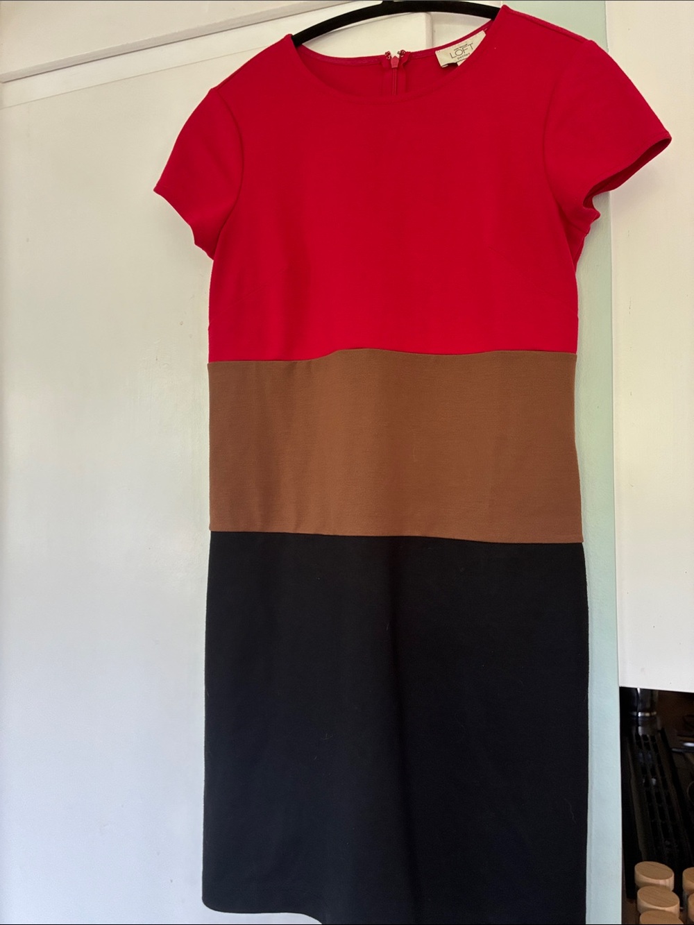 LOFT Red, Brown & Black Colorblock Dress. 2 Petite